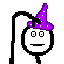 A dim looking man in a wizard hat scratching his head